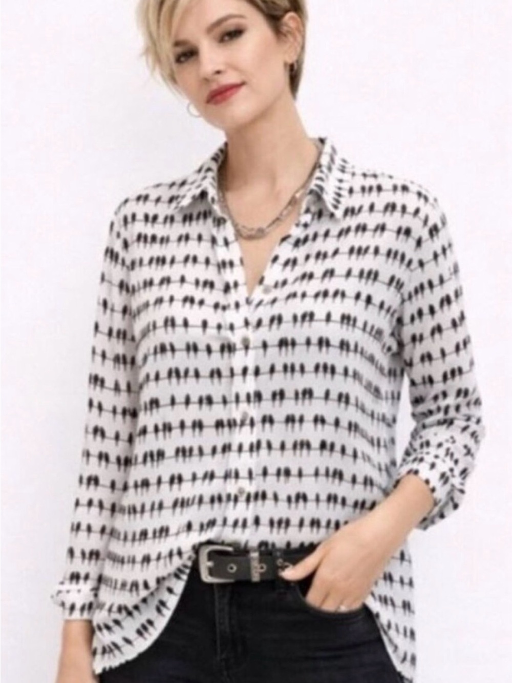 Jane & Delancey NWT Birds on a Wire Rayon Long sleeve Blouse Size Large